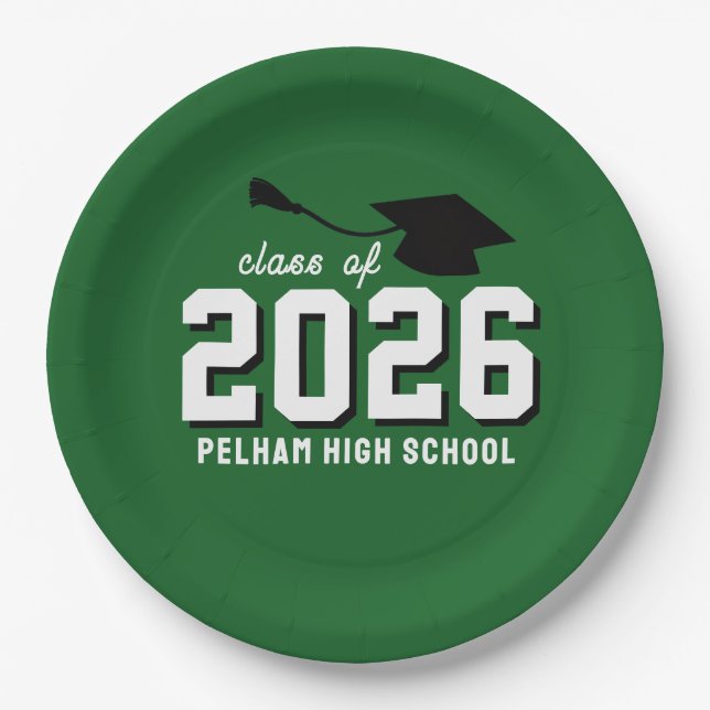 School Colours Grad GREEN CUSTOMIZABLE Paper Plate (Front)