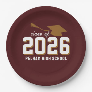 School Colours Grad MAROON CUSTOMIZABLE Paper Plate