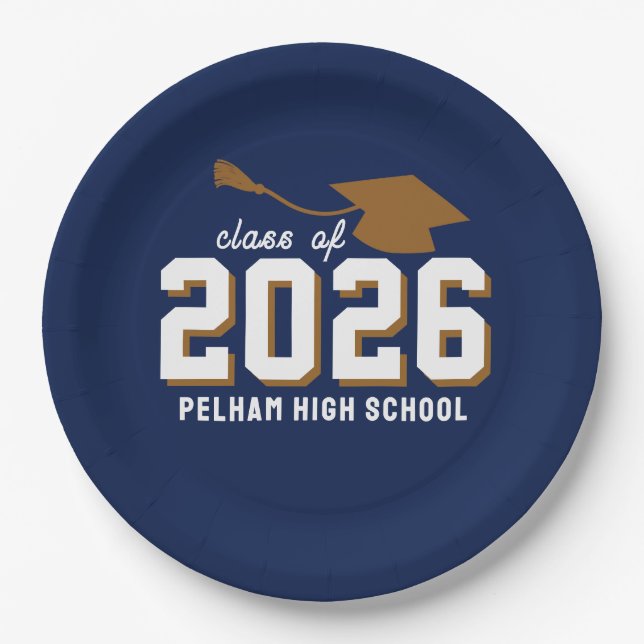 School Colours Grad NAVY CUSTOMIZABLE Paper Plate (Front)