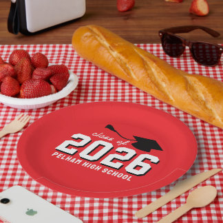 School Colours Grad RED CUSTOMIZABLE Paper Plate
