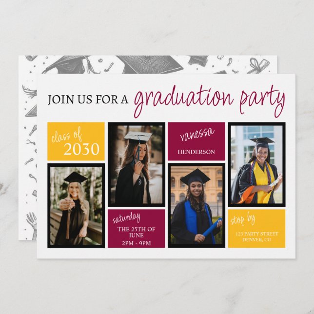 School Colours Graduation Party Invitation (Front/Back)
