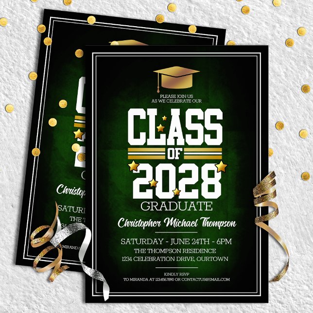 School Colours Green and Gold Graduation Party Invitation (Creator Uploaded)
