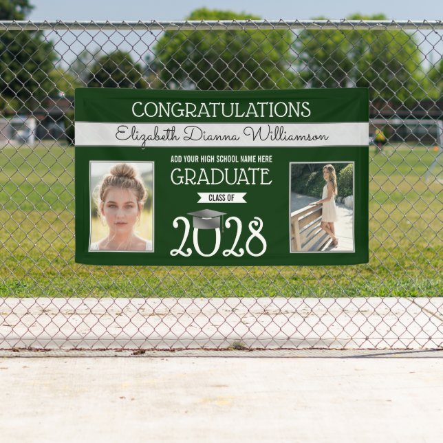 School Colours Green and Silver Graduation Banner (Insitu)