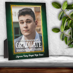 School Colours Green and Yellow Graduation Photo Plaque