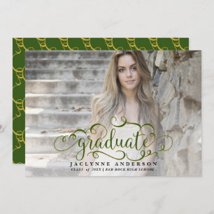 School Colours Green Gold Photo Graduation  Announcement