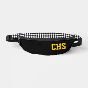 School Colours INITIALS Chequerboard Team Fun Bum Bags