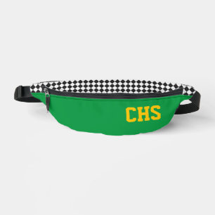 School Colours INITIALS Chequerboard Team Fun Bum Bags