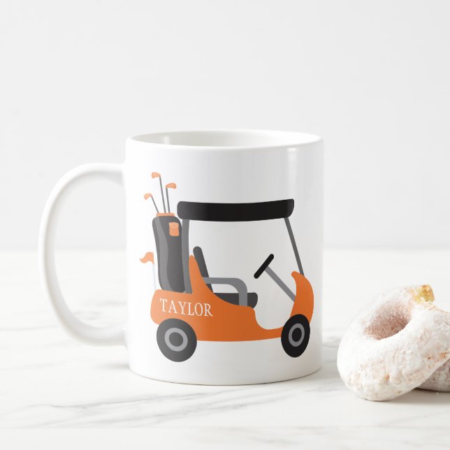 School Colours - Orange & Black Golf Cart Coffee Mug (With Donut)
