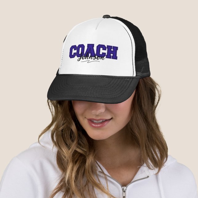 School Colours Personalised Coach-Blue and Black Trucker Hat (In Situ)
