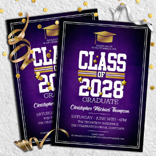 School Colours Purple   Gold Graduation Party Invitation