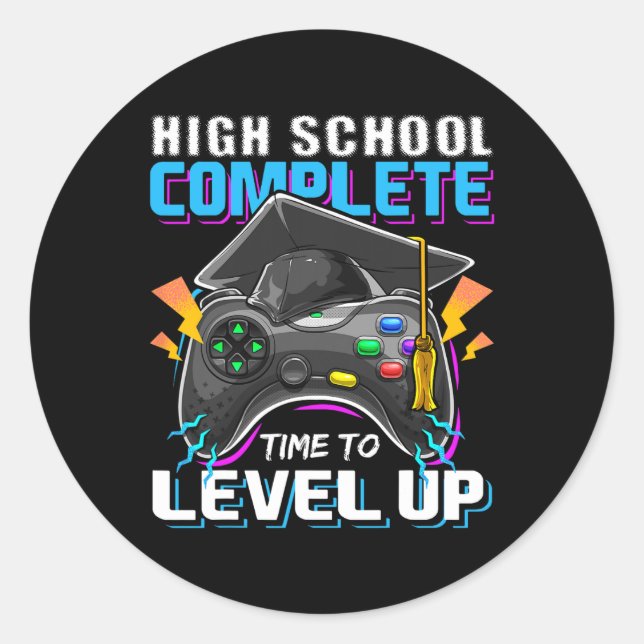 School Complete Video Game Senior Graduation Gift  Classic Round Sticker (Front)