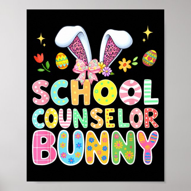 School Counsellor Bunny Easter Colourful Leopard Poster (Front)