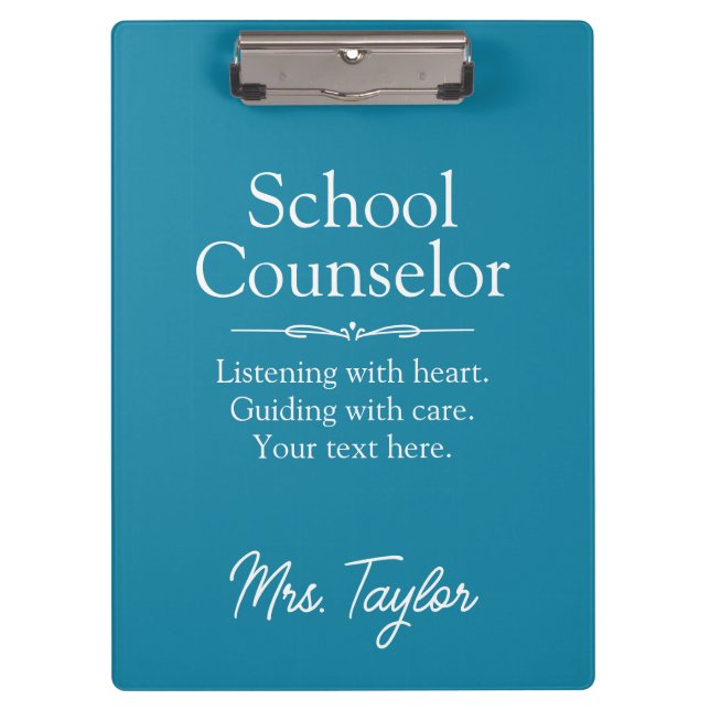 School Counsellor Custom Modern Calming Deep Teal Clipboard (Front)