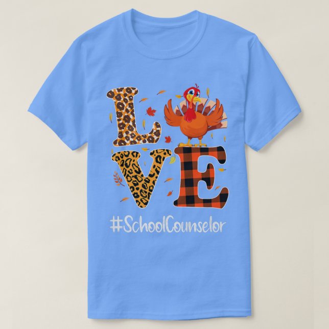 School Counsellor Love Thanksgiving Leopard Turkey T-Shirt (Design Front)