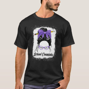 School Counsellor Messy Bun Back To School Purple T-Shirt
