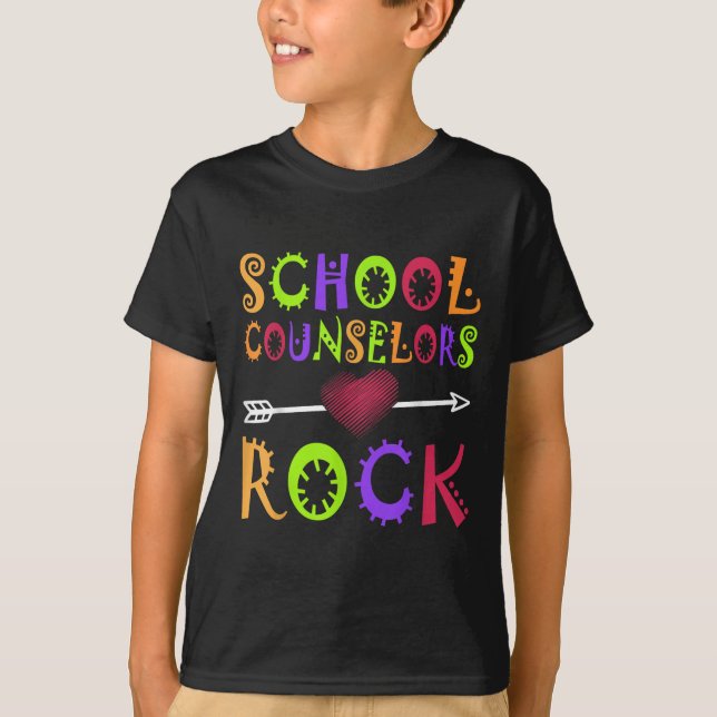 School Counsellor Rock Heart Book School Counselin T-Shirt (Front)