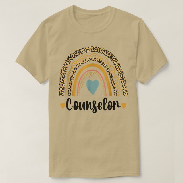 School Counsellor Teacher Kids Leopard Rainbow Bac T-Shirt (Design Front)