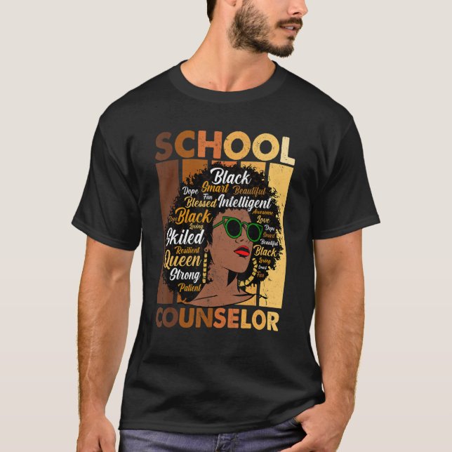 School Counselor Black History Month Afro Melanin  T-Shirt (Front)
