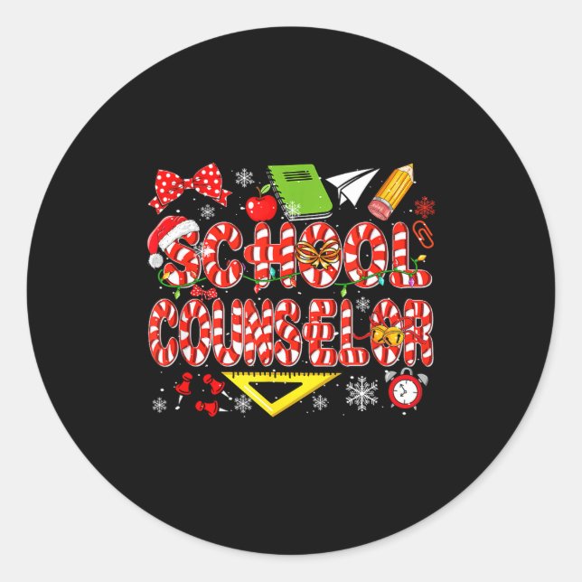 School Counselor Christmas Candy Canes Lover Funny Classic Round Sticker (Front)