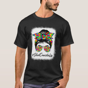 School Counselor Messy Bun Supporting Autism Aware T-Shirt