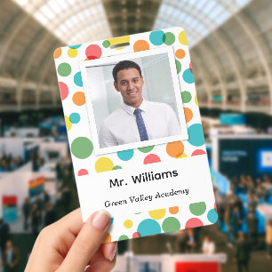School Daycare Colorful Polka Dots Photo ID Badge