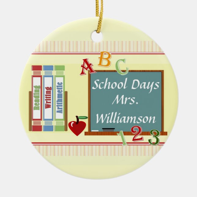 School Days Personalised Teacher Round Ornament (Front)