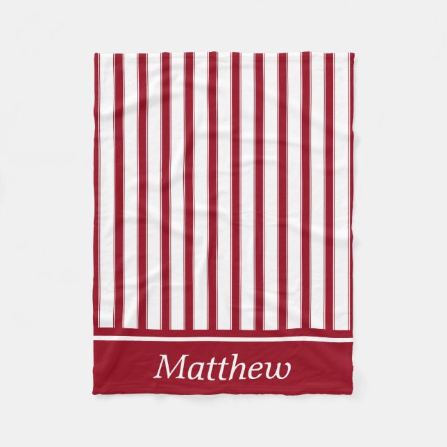 School Days Red and White Ticking Stripe Fleece Blanket (Front)