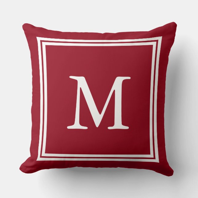 School Days Red with White Double Frame Monogram Cushion (Front)