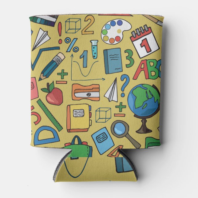 School Days: Vintage Supplies Pattern Can Cooler (Front)