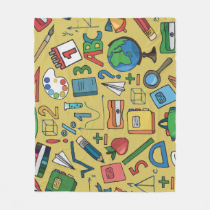 School Days: Vintage Supplies Pattern Fleece Blanket