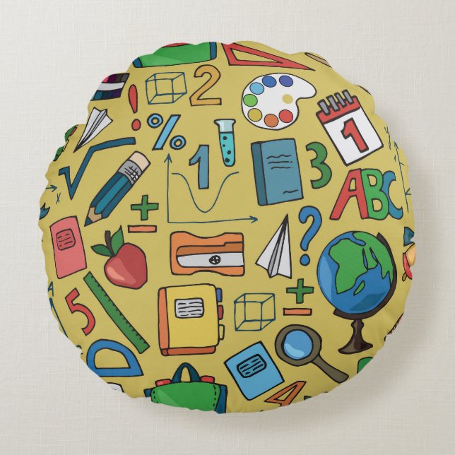 School Days: Vintage Supplies Pattern Round Cushion (Front)