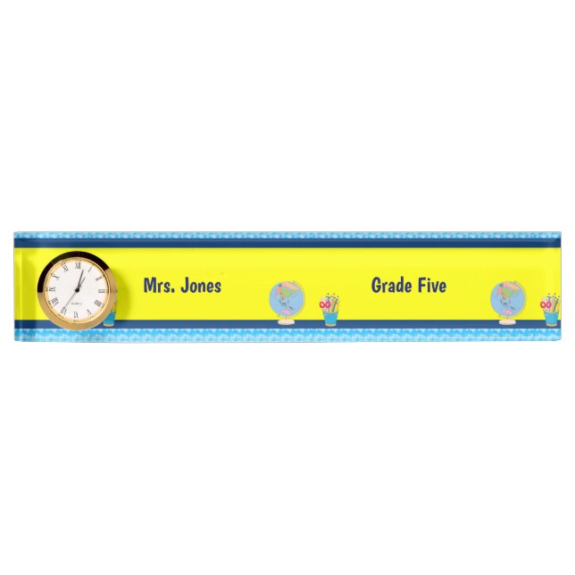 School Days with Teacher Name and Grade Desk Name Nameplate (Front)