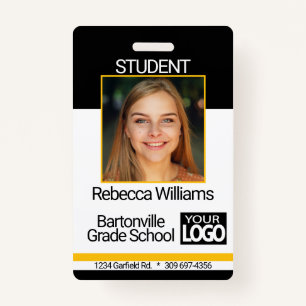 School / Employee Photo Badge - Black And Gold ID Badge