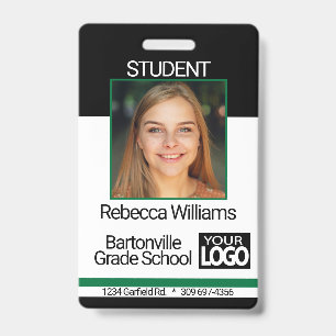 School / Employee Photo Badge - Black And Green ID Badge