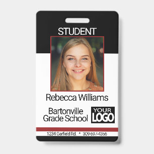 School / Employee Photo Badge - Black And Red ID Badge
