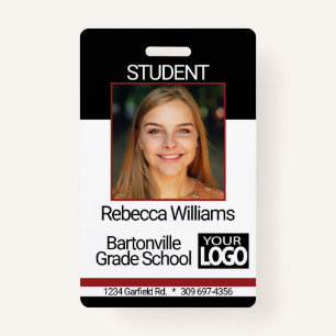 School / Employee Photo Badge - Black And Red ID Badge
