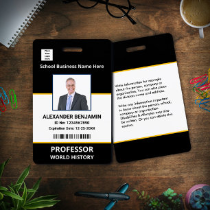 School Employee Photo Bar Code Name Custom   ID Badge