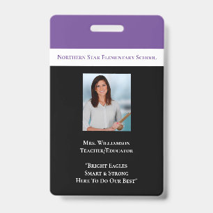 School Employee Purple Staff Photo Id Teacher Badge