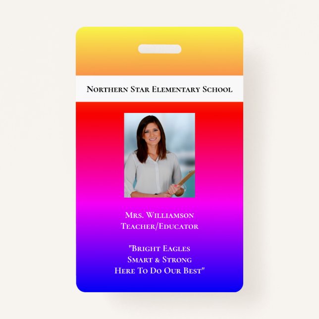 School Employee QR Code Staff Photo Id Teacher  ID Badge (Front)