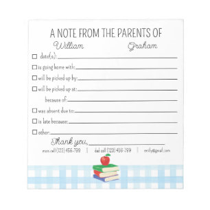 School Excuse Parent Notepad From The Parents Of
