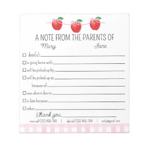 School Excuse Parent Notepad From The Parents Of