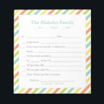 School Excuse Personalised, Rainbow Stripes Notepad<br><div class="desc">A great note pad for those busy school mornings!  Personalise with your family name and children's names too.  Add your contact information at the bottom.
Fill in your information on the template.</div>