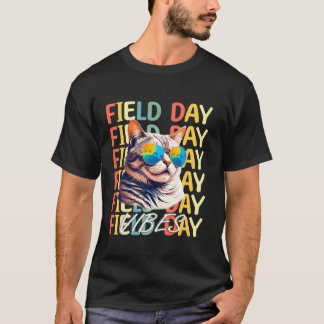 School Field Day Vibes Summer 2024 Retro Cat Teach T-Shirt