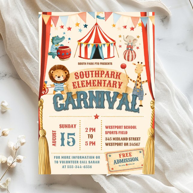 School Fundraiser Circus Carnival Party Invitation (Creator Uploaded)