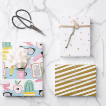 School Girl Blue & Gold Wrapping Paper Set