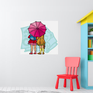 School Girls Under An Umbrella Poster