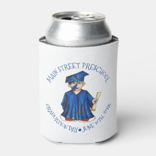 School Graduation Blue Cap Gown Diploma Graduate Can Cooler