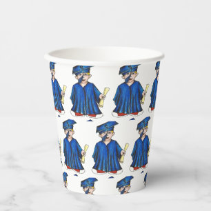 School Graduation Blue Cap Gown Diploma Graduate Paper Cups