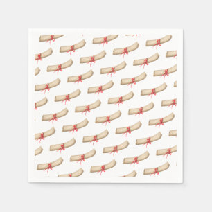 School Graduation Parchment Diploma Red Ribbon Napkin