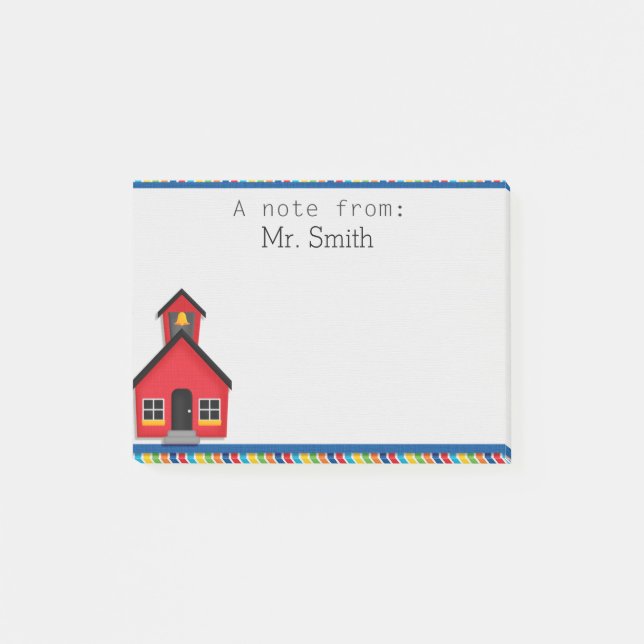 School House Personalised Teacher Post It Note Pad (Front)